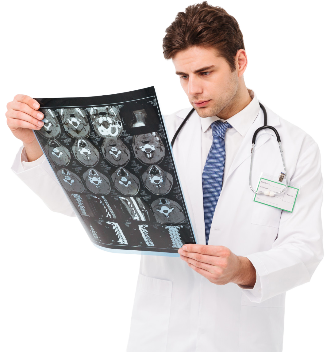 Doctor reviewing CT scan